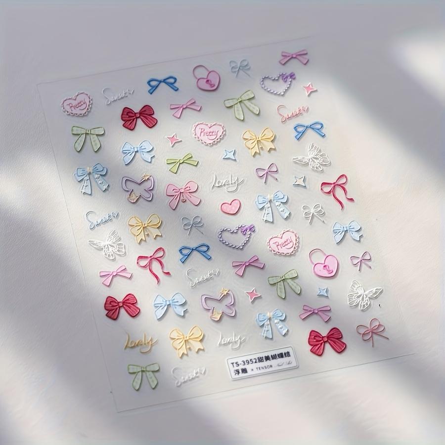 Sweet Bow Embossed Nail Art Stickers, Spring/Summer Cute Nail Decals, DIY Stickers, Paper Cup Stickers, Manicure Decorations Suitable Women's Gifts
