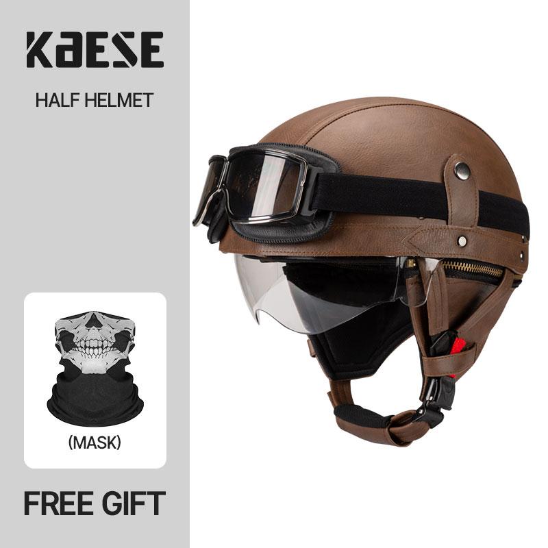 Vintage Half Face Motorcycle Helmet Motorbike Helmets Men Women Unisex Scooter Summer Helmet Black Brown DOT Approved Casque