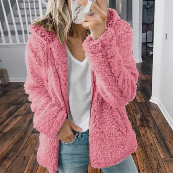 Φλις Παλτό για Γυναίκες Oversized Ζακέτα με Φερμουάρ και Κουκούλα Χνουδωτή Ανοιχτή Μπροστά Φούτερ Φθινόπωρο Χειμώνας Θερμικό Εξωτερικό Ρούχο