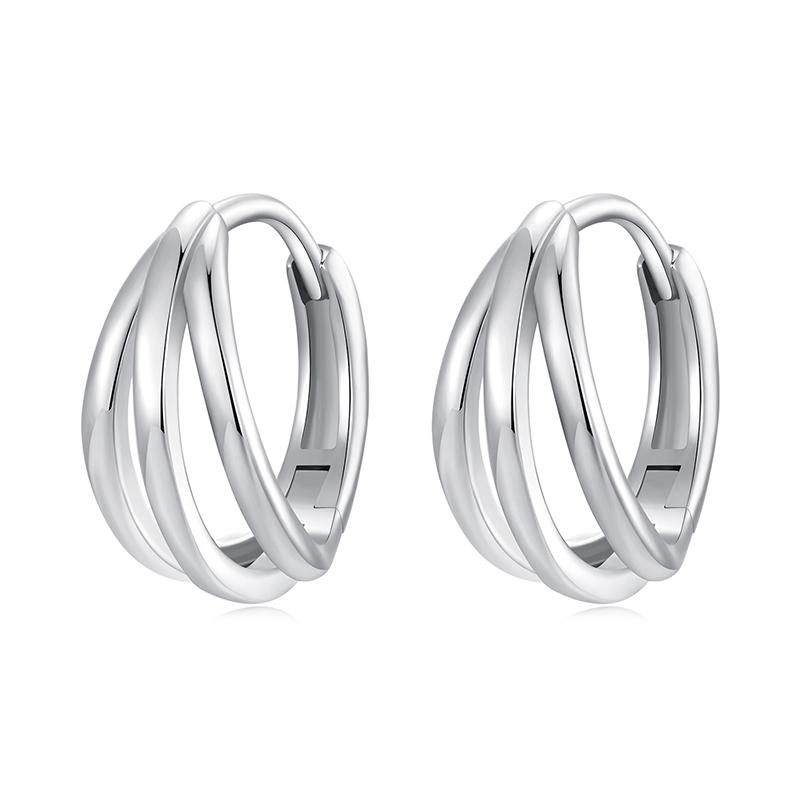 WOSTU 925 Sterling Silver Multilayer C Shape Circle Hoop Earrings for Woman Wedding Engagement Triple Split Loop Huggie Earring