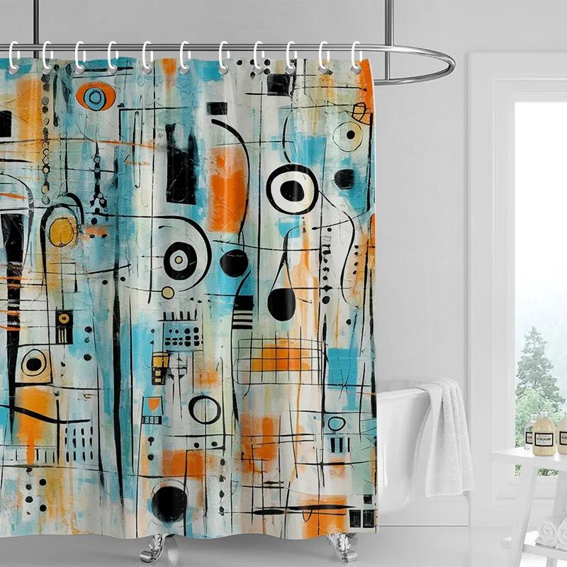 Morandi Colorful Abstract Plant Figure Shower Curtain Waterproof Mildew-proof Nordic Style Bathroom Decorative Shower Curtain