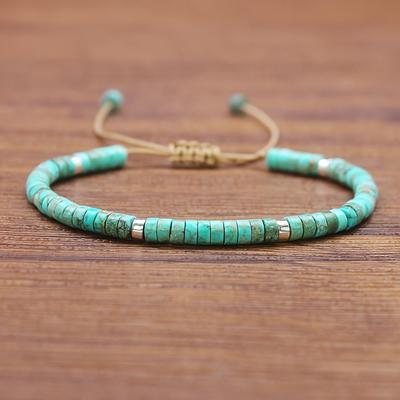 Verstellbares Armband mit natürlichen Türkisperlen | Naturstein, Perfekt für Urlaubsgeschenke Handgestrickt