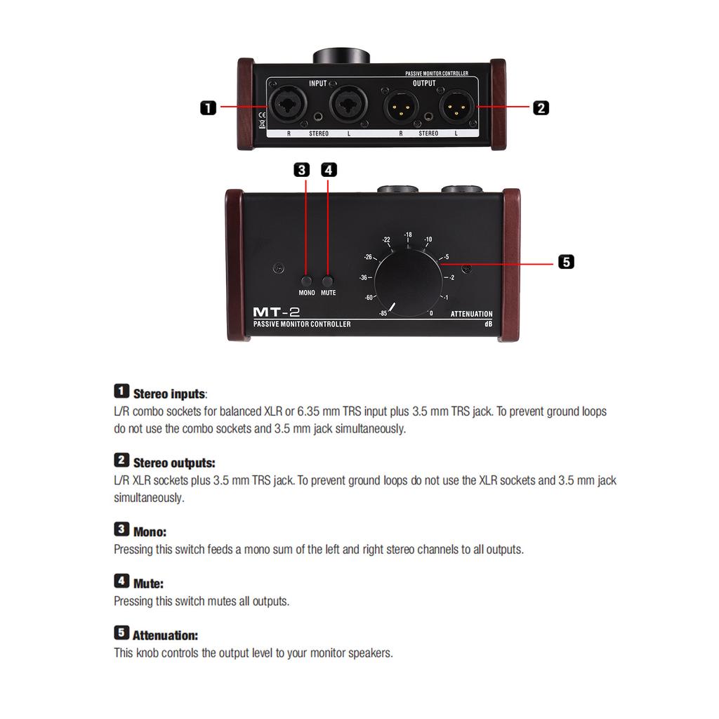 Passive Monitor Controller with XLR 3.5mm Inputs Outputs Supports Attenuation Control Mute Function