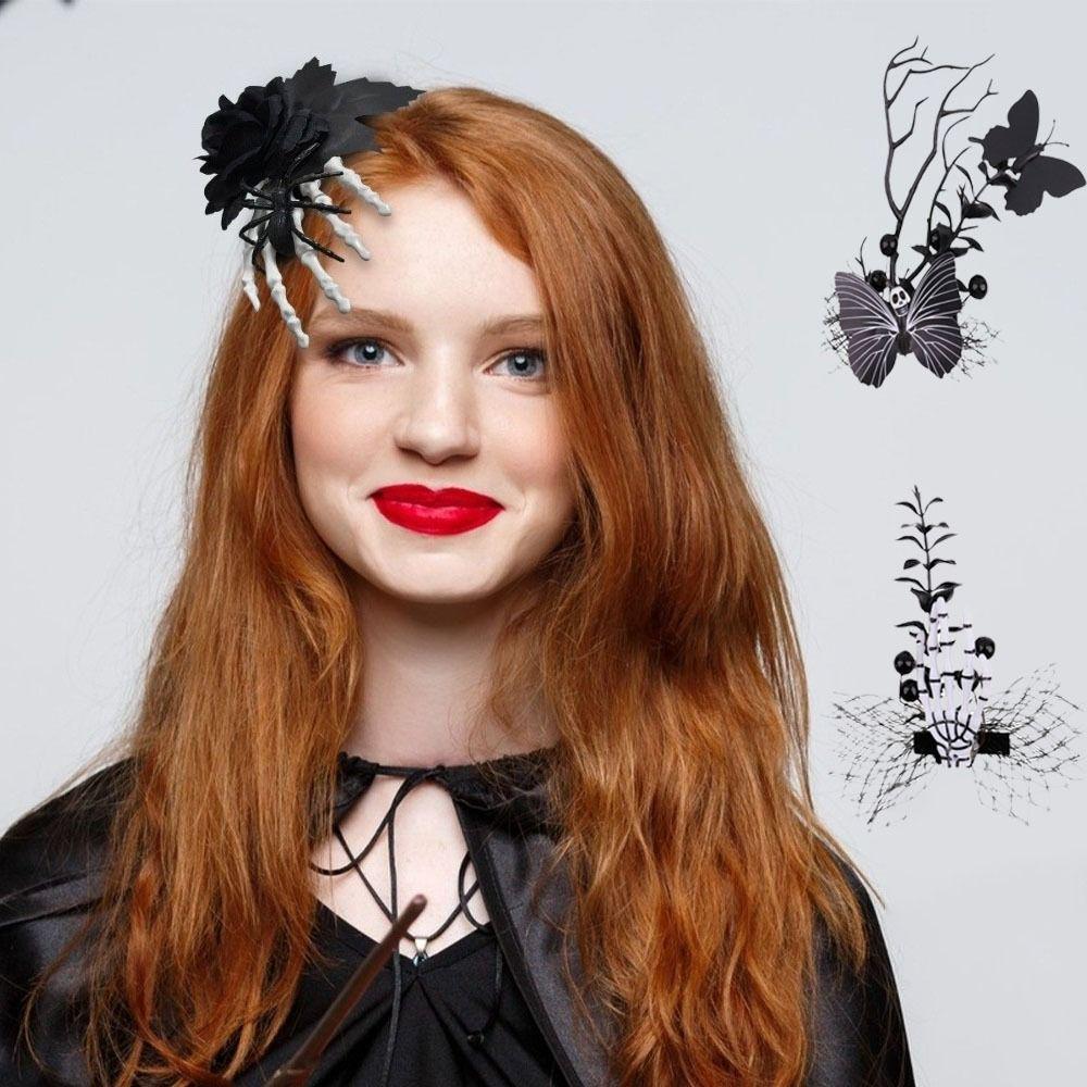 Flower Skeleton Hand Hairpin Cloth Halloween Headwear Gothic Ghost Claw Hair Clip  Festival