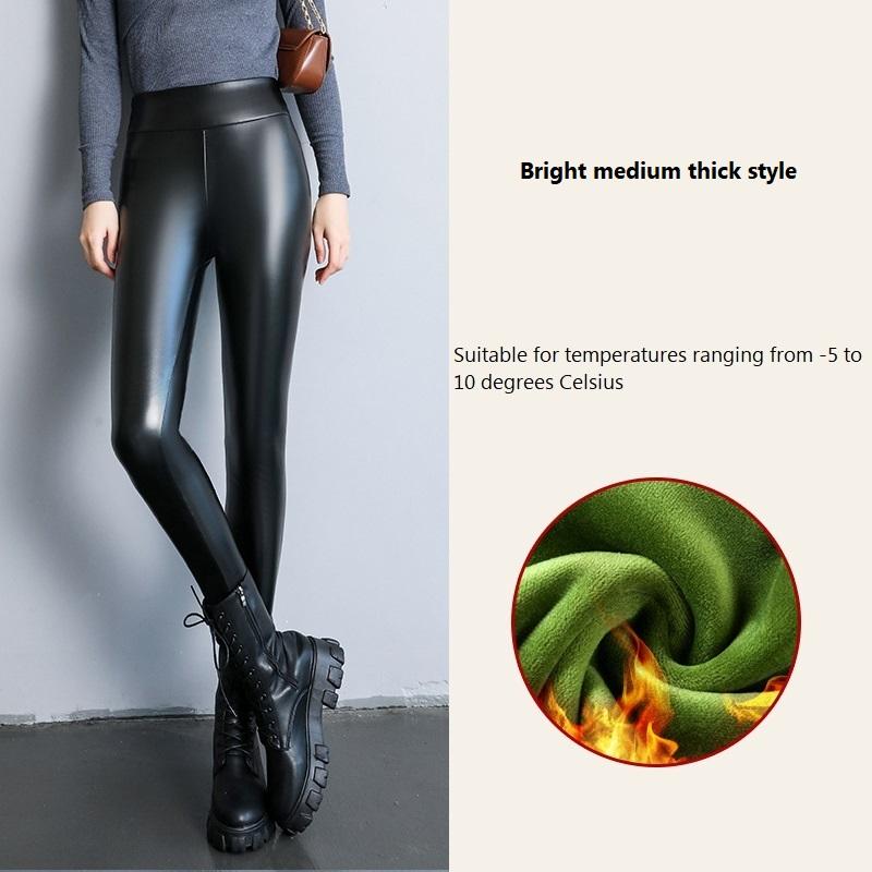 Damen-PU-Lederhose für den Winter, schmal geschnitten und warm