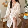 Solid ColorCoral Fleece Nightdress Women Winter Sweet Princess Sleepwear Bathrobe Thickened Flannel Pajamas Women Homewear Dress