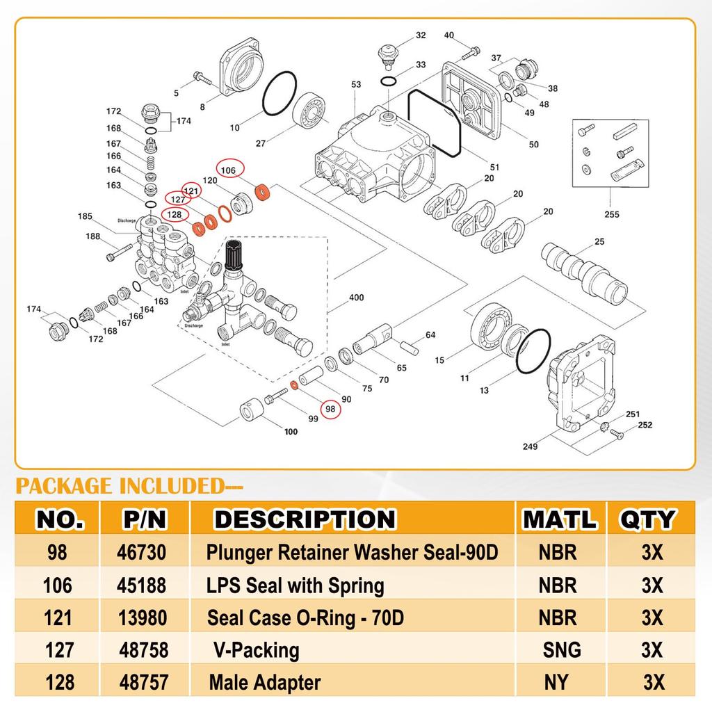 34262 Seal Kit for Cat Pump 66DX 6DX Pressure Washer Pump, for Model 6DX35G1I 6DX40G1I 66DX30G1I 66DX35G1I 66DX40G1I