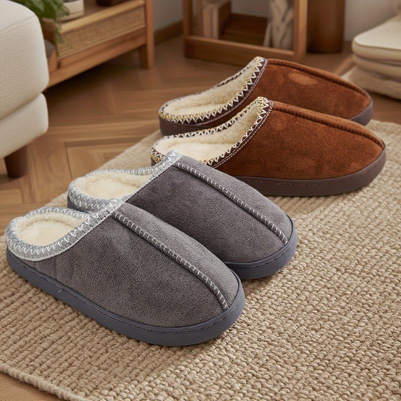 Women's Plush Winter Slippers Soft Fabric Slip-On Indoor House Shoes with EVA Sole