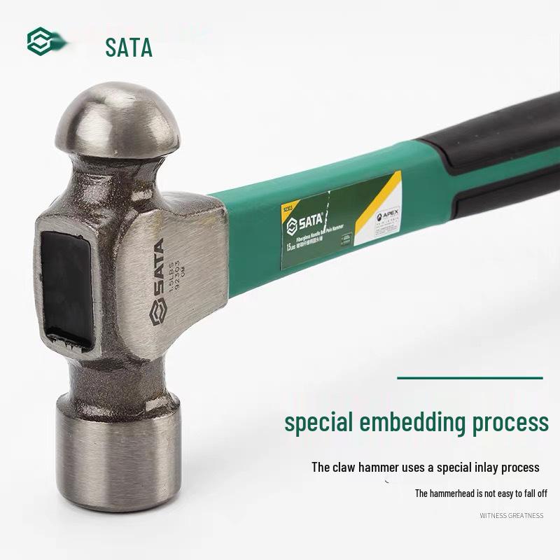 SATA Round Head Hammer with Non-slip Fiberglass Handle, 0.5 lb - Household Striking Tool 92301
