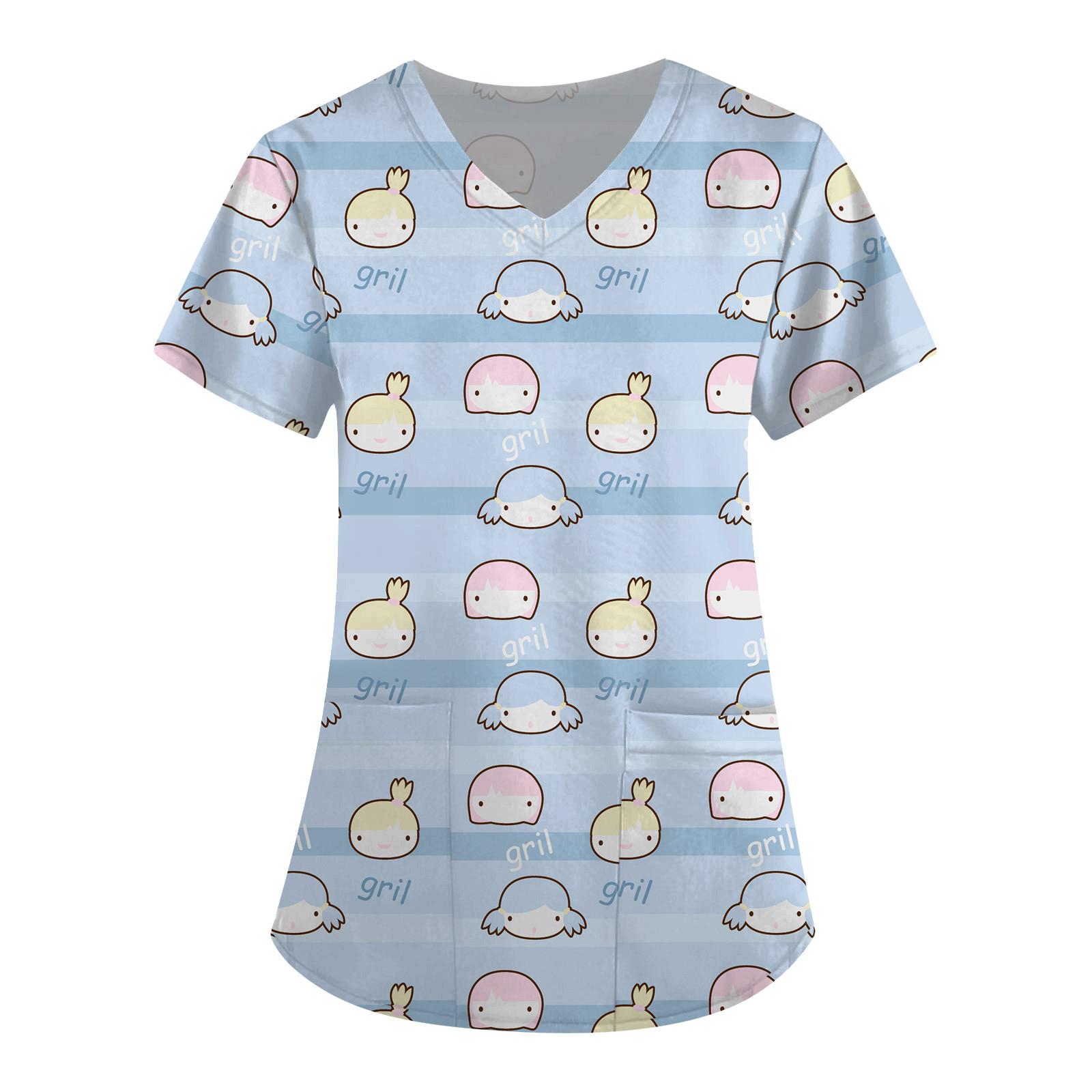 

Женские топы с v-образным вырезом и короткими рукавами с персонализированным принтом, рабочие футболки L синий