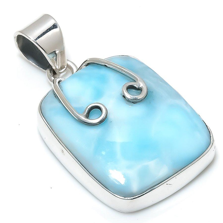 Natural Republic Larimar Gemstone 925 Solid Sterling Silver Pendant 1.50" T8E45