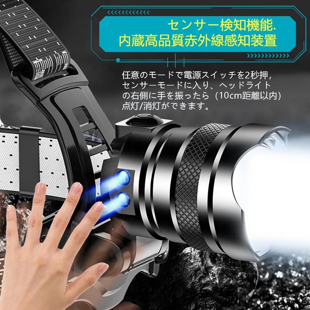 30-Hour Battery Life, 800,000 Lumens, Ultra-Bright, High-Capacity, Type-C Rechargeable Headlamp, 3 Lighting Modes, Hand Motion Sensor, Zoom Function,