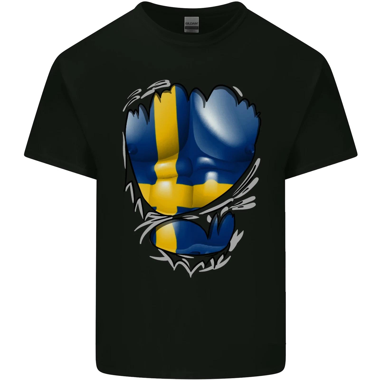 Gym Swedish Flag Ripped Muscles Sweden Kids T-Shirt Childrens 3XL