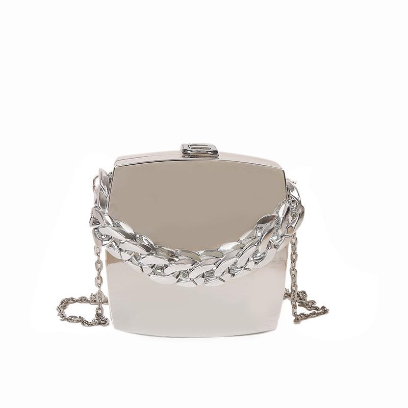 Glossy Small Bag 2025 Fashion Thick Chain Handbag Ins Girl Shoulder Metal Dinner Bag