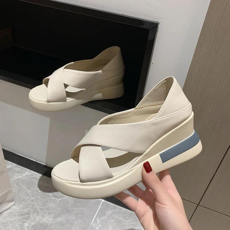 Muffin Bag Heel Sandals Women 2025 Summer New High-heeled Fashion Outer Wear Wedge-heeled Thick-soled Comfortable Women's Shoes