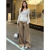 Small Khaki Wide Leg Denim Female Popular This Year American Retro High Waist Loose Straight-leg Mop Pants