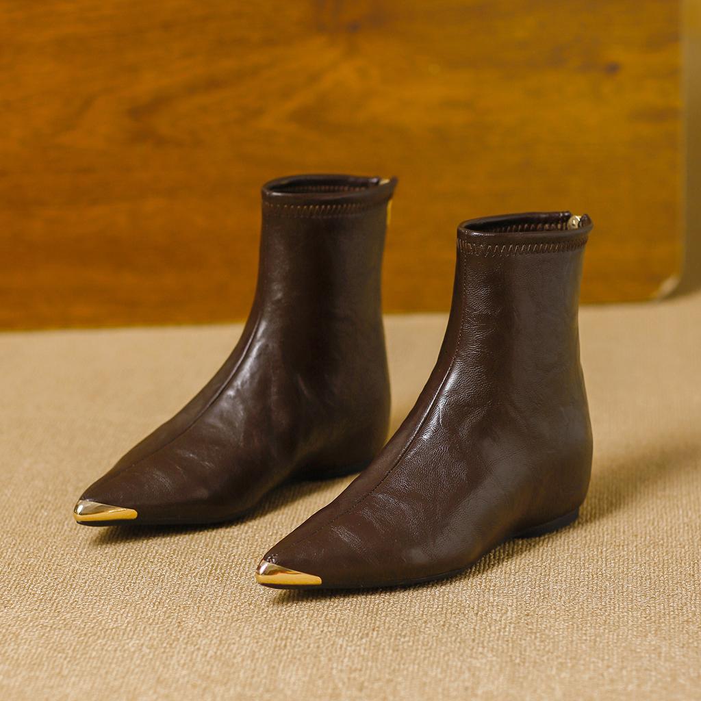 Fashion pointed elastic thin boots 2025 autumn and winter new inner height increase versatile comfortable commuting soft leather small short boots wom