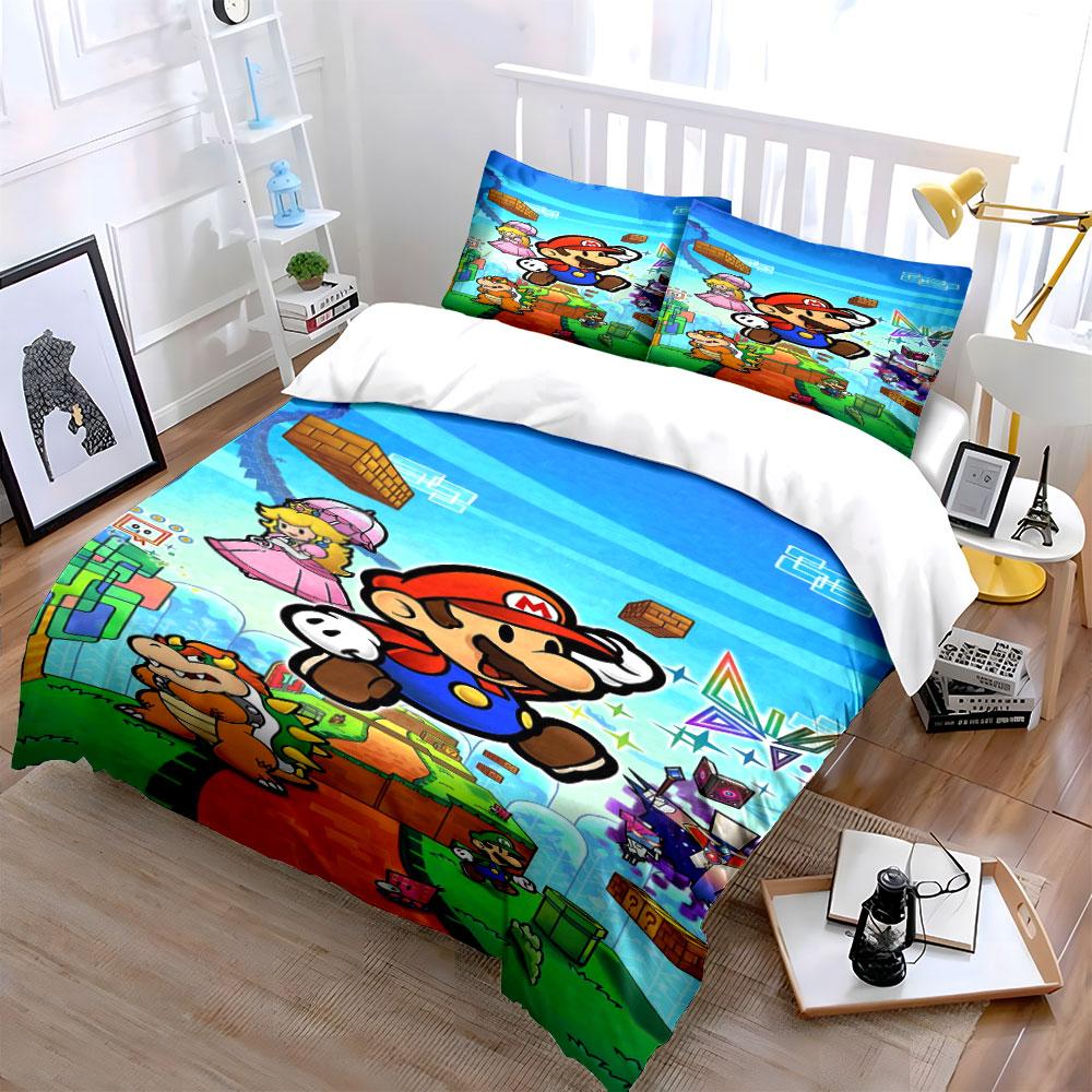 Mario-themed characters and blocks. Bedding sets Duvet cover sets Duvet covers Pillowcases(1 * Duvet Cover 2 * Pillowcases, without duvet insert)