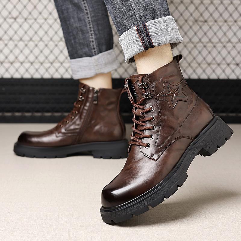 Winter Leder Herren Martin Stiefel Herren Braun Werkzeugstil Samt Warm Lässig Herren Stiefel High-Top Herren Schuhe Trend
