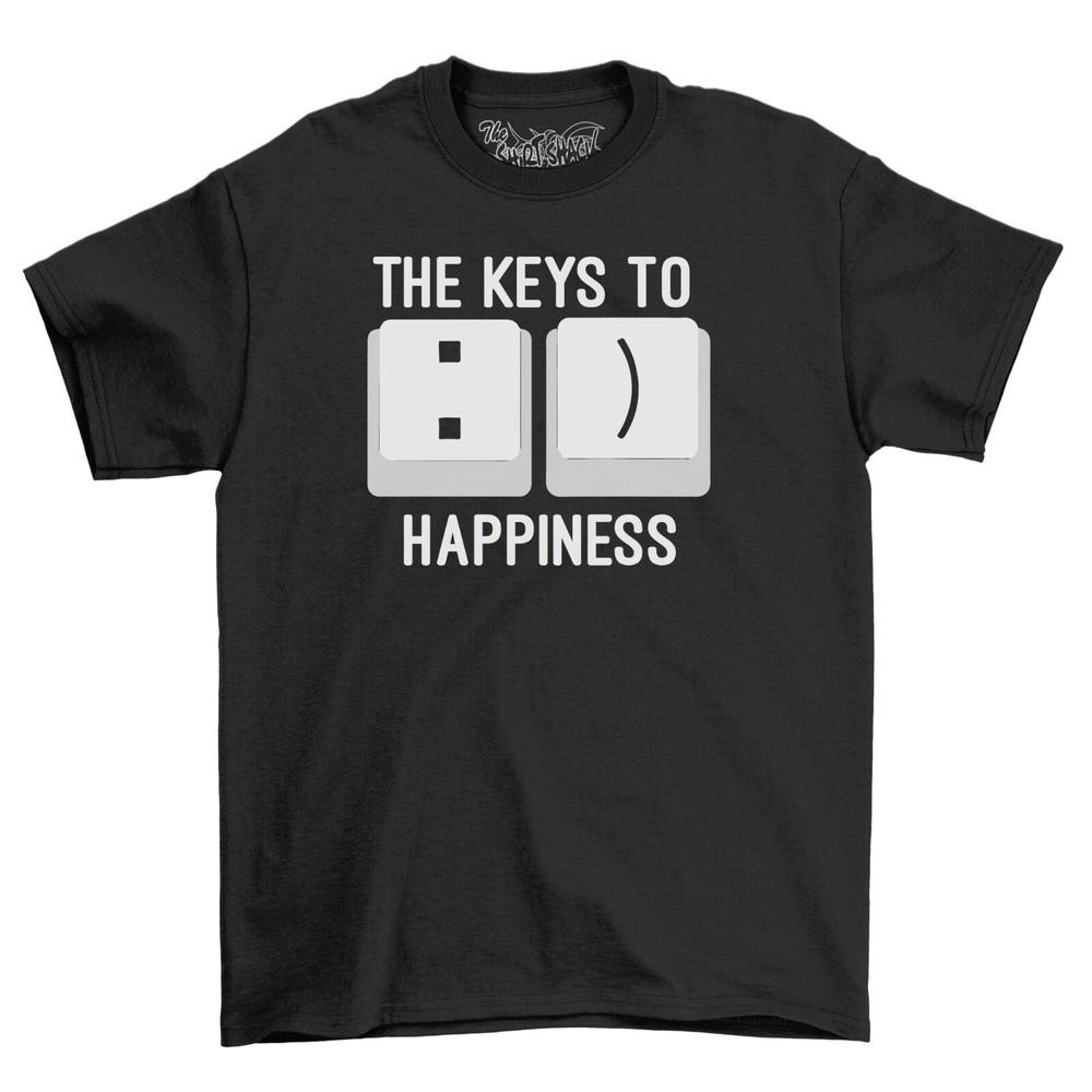 

Funny Men s T-Shirts novelty t shirt 2023 Keys To Happiness Gamer Gift Tee Shirt 2XL
