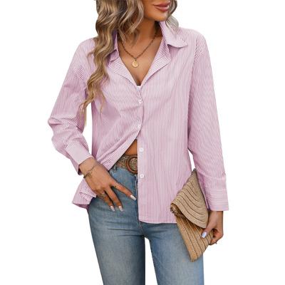Women's Spring and Autumn Loose Commuter Casual Long-sleeved Pinstripe Shirt