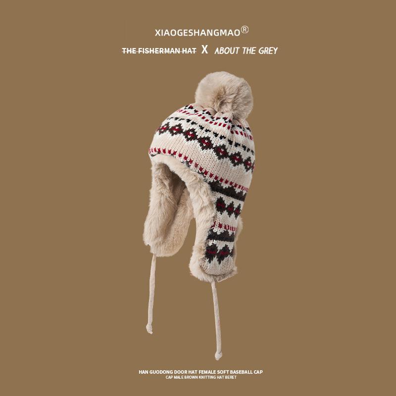 Winter girls sweet and cute plush thickened plush ear protectors knitted hat warm wool hat men