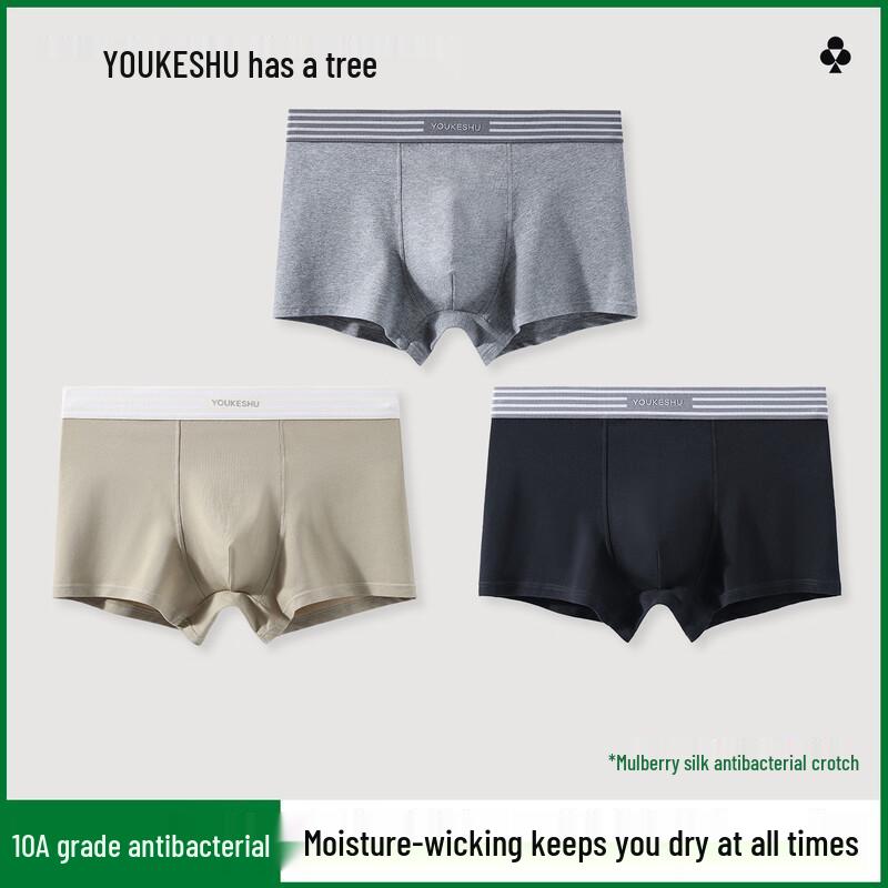 YOUKESHU Men's Xinjiang Cotton 10A Antibacterial Boxer Briefs 3-Pack