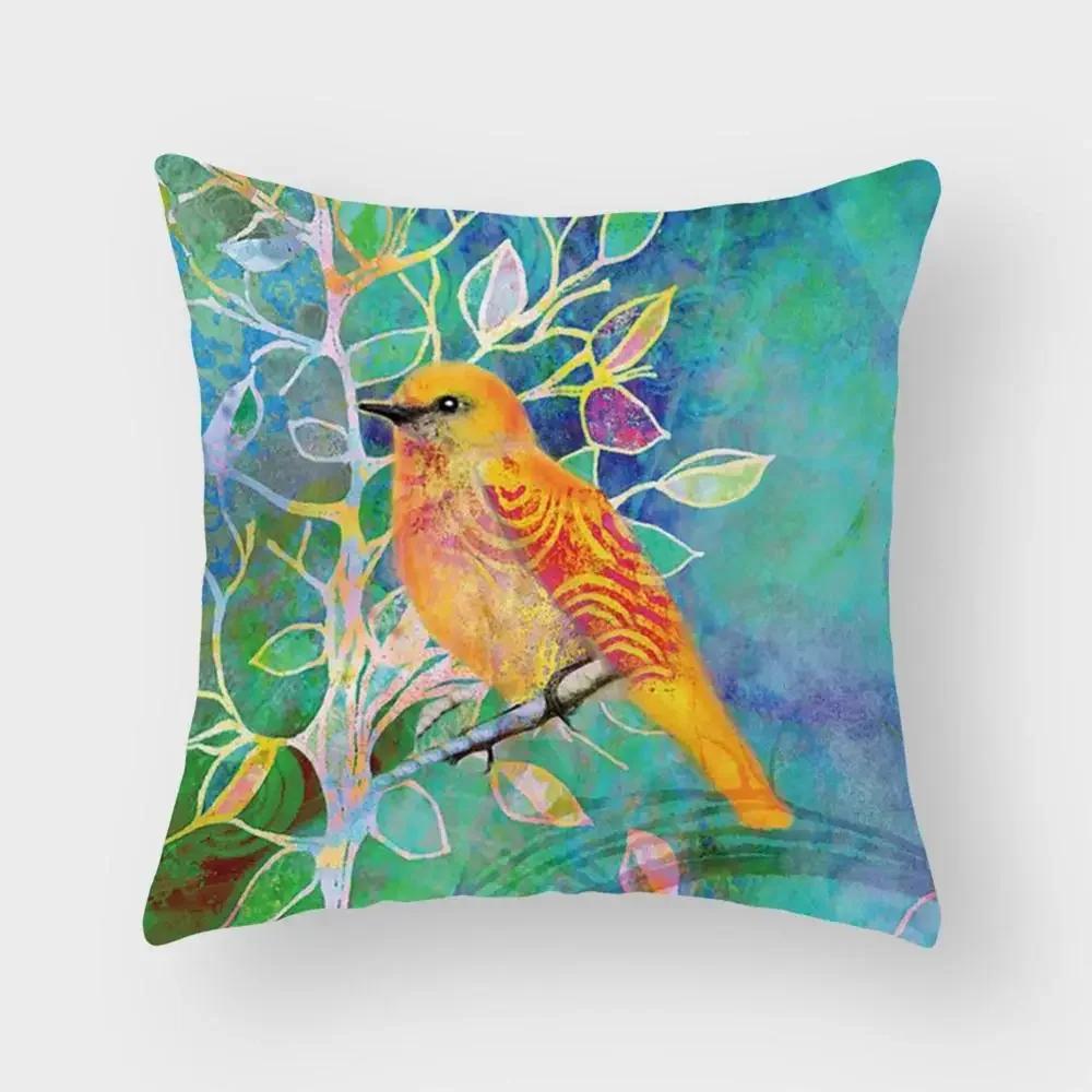 New Cute Animal Bird Flower Pillow Case Sofa Bedroom Living Room Seat Car Cushion Cover Home Decoration Pillowcase 45*45Cm