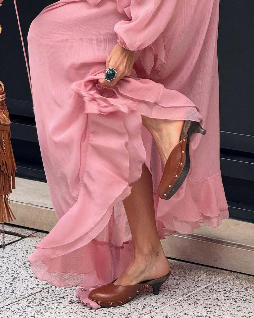 Layered V-Neck Long Dress for Women - European and American Style