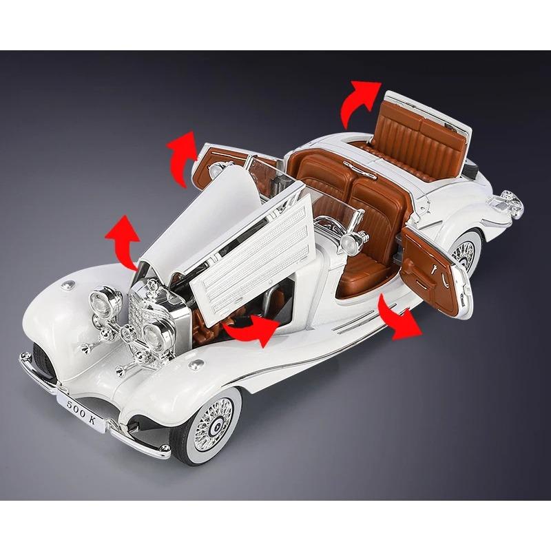 1/24 Mercedes-Benz 500K 1936 Classic Car Alloy Car Model Sound and Light Pull Back Children's Toy Collectibles Birthday Gift