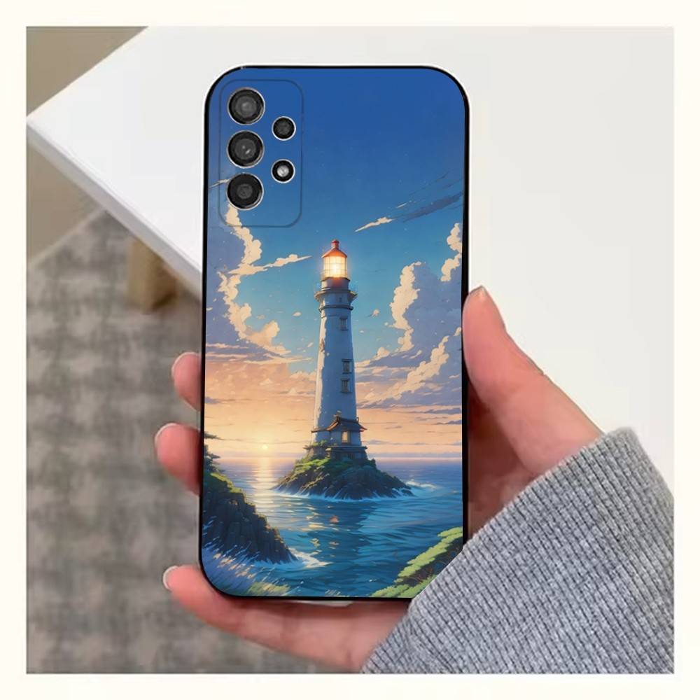 Anime Lighthouse Phone Case For Samsung S25,S24,S23,S22,S20,S21,S10,Ultra,Plus,Lite,FE,Soft Silicone Black Cover