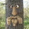 Old Man Tree Face Glow?in?the?Dark Garden Decor, Funny Bark Whimsical Forest Art Resin Ornament, Outdoor Halloween Easter Hugger Yard Decoration