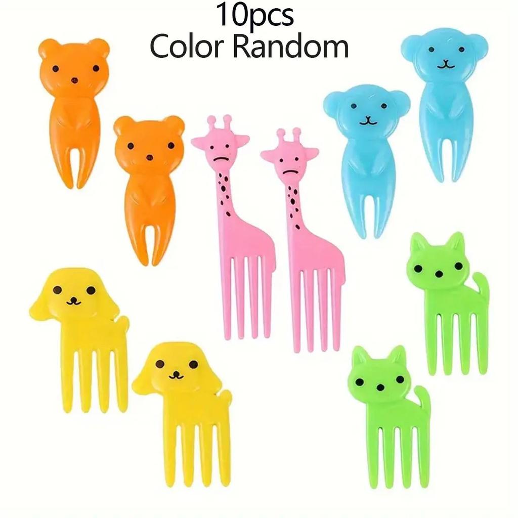 10pcs-Animal Cute Fruit Fork Mini Cartoon Kids Snack Cake Dessert Food Pick Toothpick Bento Lunches Party Decor Random Color