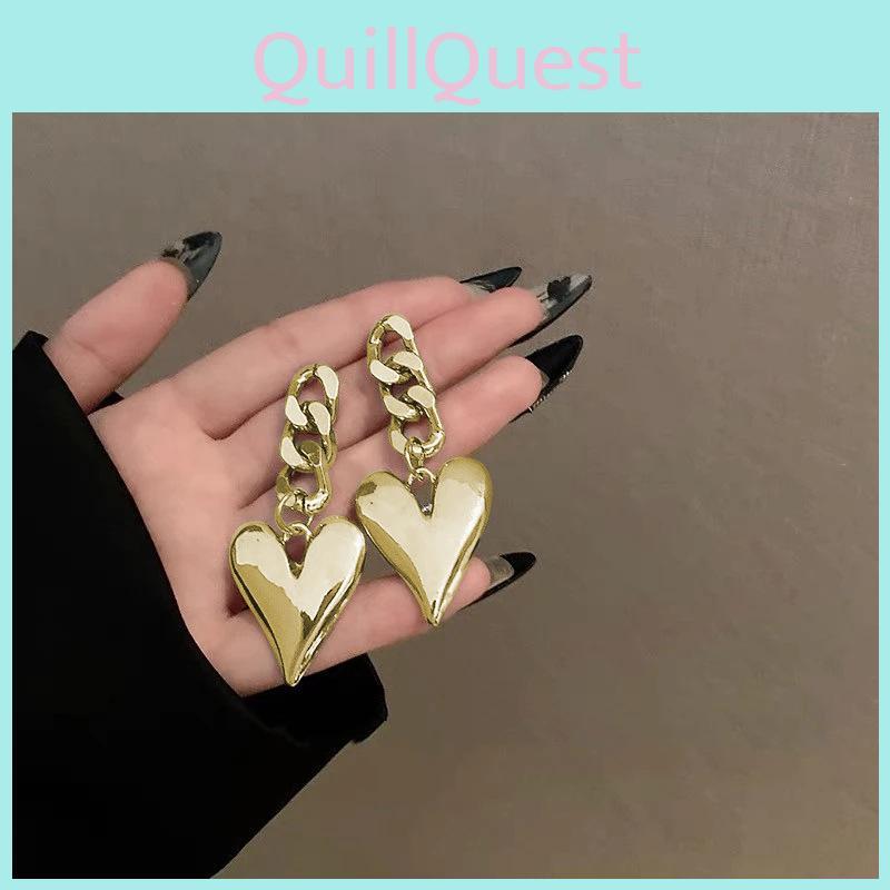 Fashionable Heart Shaped Earrings For Women Alloy Plated Creative Chain Design