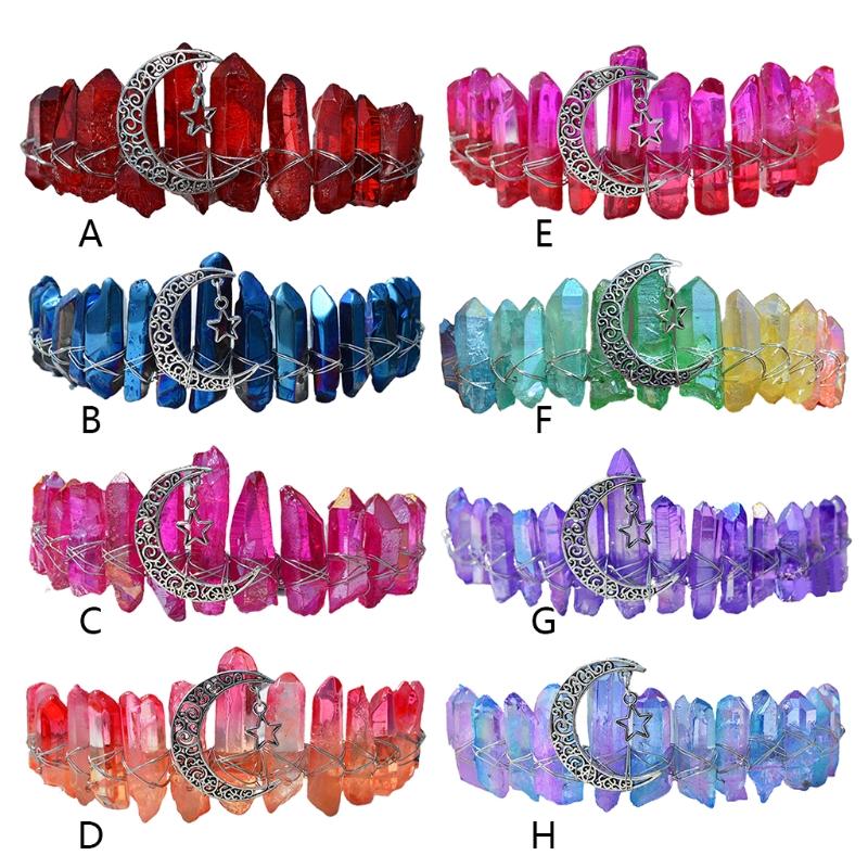 Queen Crown Headbands Natural Crystal Hairbands Women's Handmade Hair Accessories for Wedding Moon Witch Party Costumes