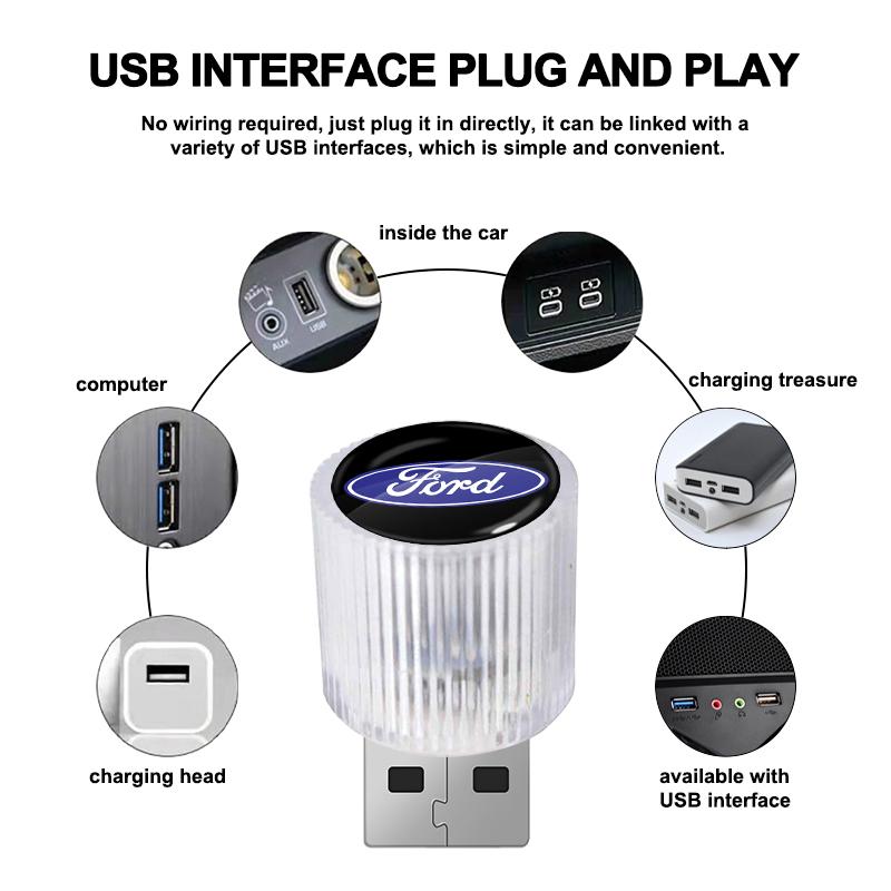 Mini USB LED Car Light Auto Interior Atmosphere Light Decorative Lamp For Ford Ranger Focus Kuga Mustang S-MAX Transit Ghia CVZ1