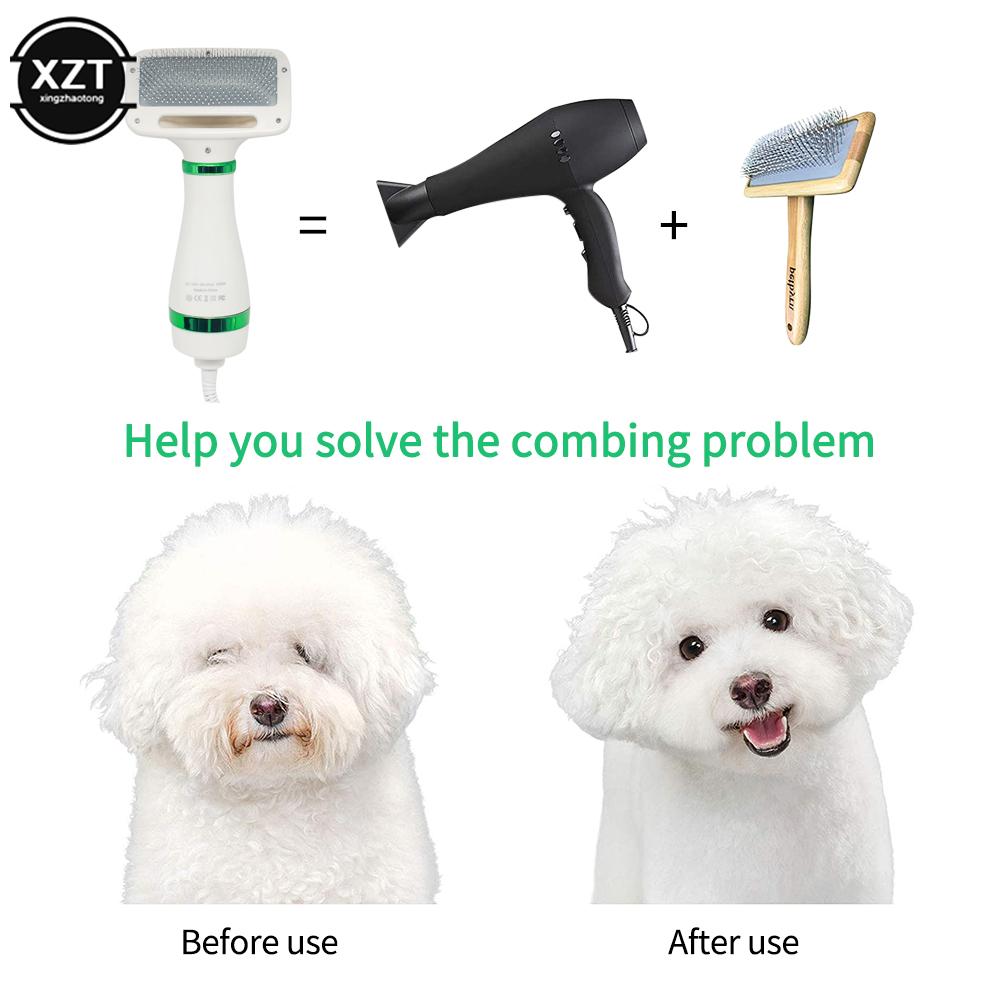 Pet Hair Dryer 2-in-1Cat Dog Puppy Dryer Grooming And Care Low Noise Adjust Temperature Pet Brush For Drying Portable Dog Blower