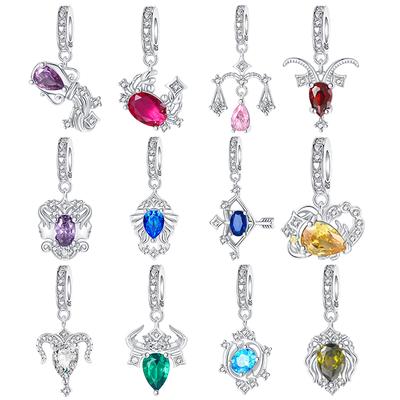 Copper 12 Zodiac Signs Pendant Charms Jewellery Fit Original Bracelet Necklace For Women Diy Gift