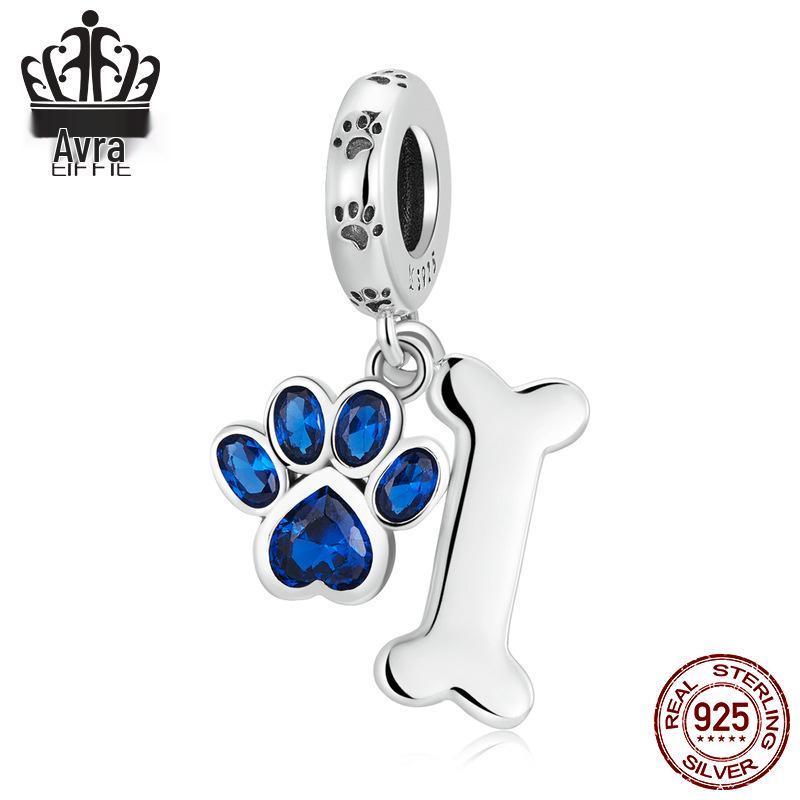 Bracciale Everlove in Argento Sterling s925 con Smalto Colorato a Forma di Zampa con Perline di Gatto e Cane