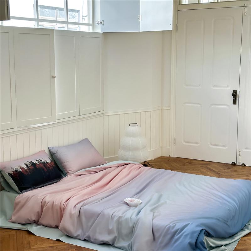 

Gradient Lyocell Silky Soft Bedding Set Ultra-Soft Cooling Silk-like Feel Bedsheet set Duvet cover Pillowcases for Hot Nights Flat sheet style&Twin 150X200cm 4Pcs