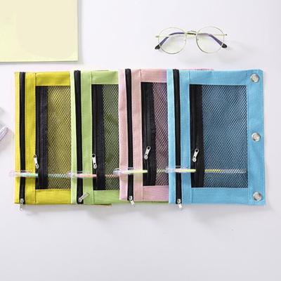 3 inele Două buzunare Capacitate mare Închidere cu fermoar Husă pentru creion Design liant portabil Suport pentru papetărie din plasă vizibilă Rechizite școlare