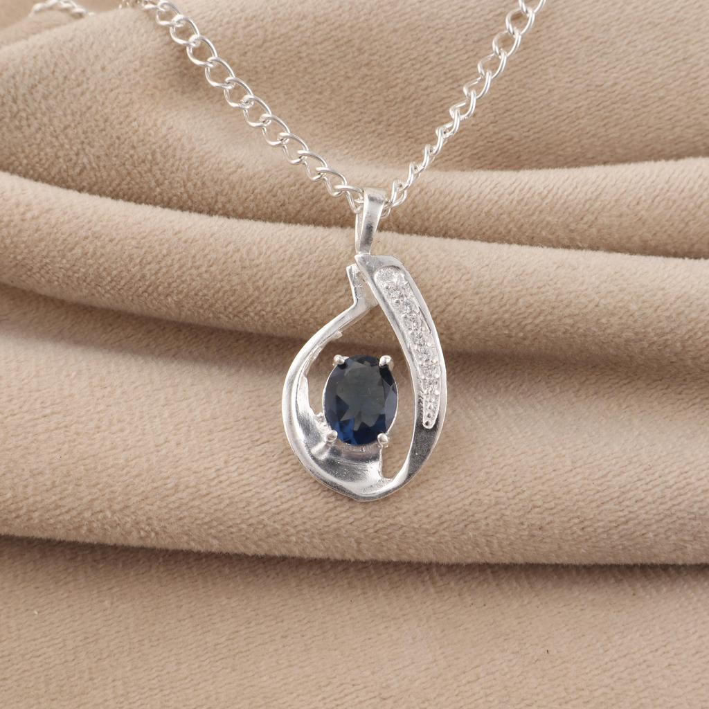 London Blue Topaz Gemstone 925 Sterling Silver Women's Jewelry Elegant Zircon Pendant 1.4" For Wedding Gift CZP-16-10