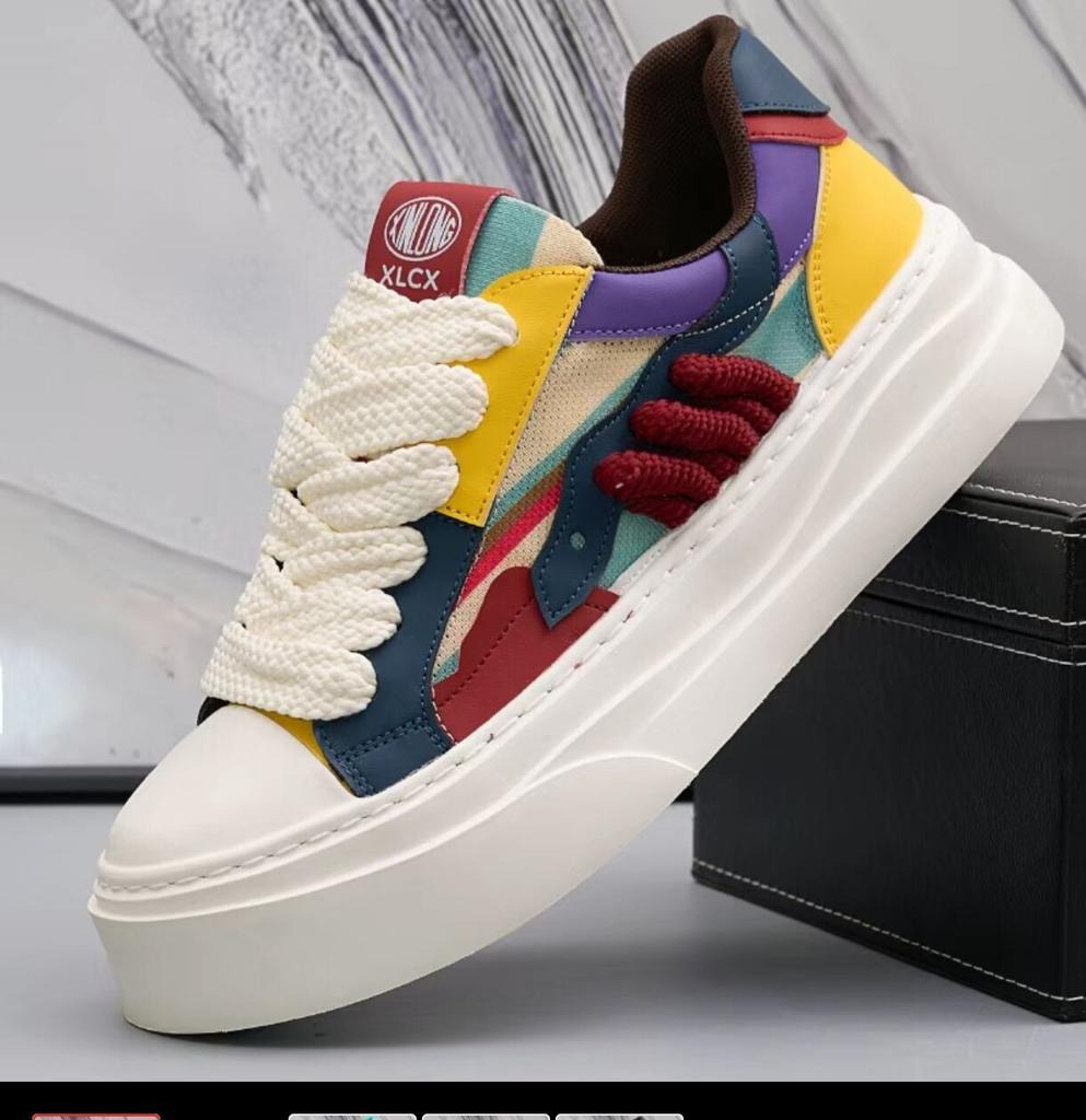 Mode Neue Herren Charm Gemischte Farbe Atmungsaktiv Schnürleder Freizeitschuhe Männlich Bequeme Dicke Sohle Slipper Zapatos Hombre