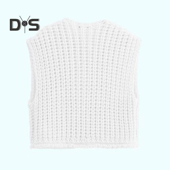 Women Sweater Vest V-neck Sleeveless Button Down Cardigan with Pockets Solid Color Loose Fit Crochet Knit Tops