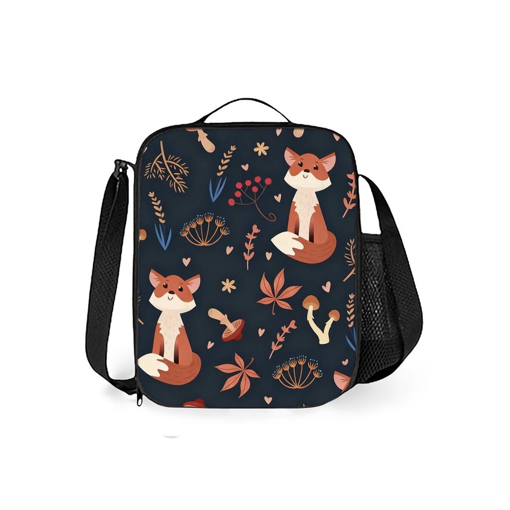Cute Fox Print Shoulder Strap Lunch Bag for Boys/Girls Children Best Gifts 2D Cartoon School Bento Lunch Box Bag