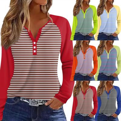 Camiseta de Mujer Estampada Botón Manga Larga Diario Fin de Semana Moda Básica Cuello en V Regular Top