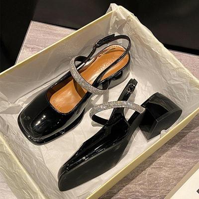 New Soft Leather High -Heeled Mary Jane Shoes Women 'S Spring And Summer Thick -Heeled Shoes With Buckle Straps Toe Sandals
