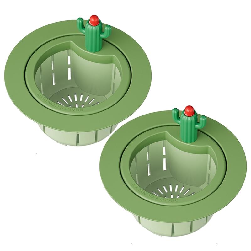 2Pcs Cactus Shaped Press Release Draining Basket Food Waste Catcher Sink Draining Basket Filter Easily to Clean