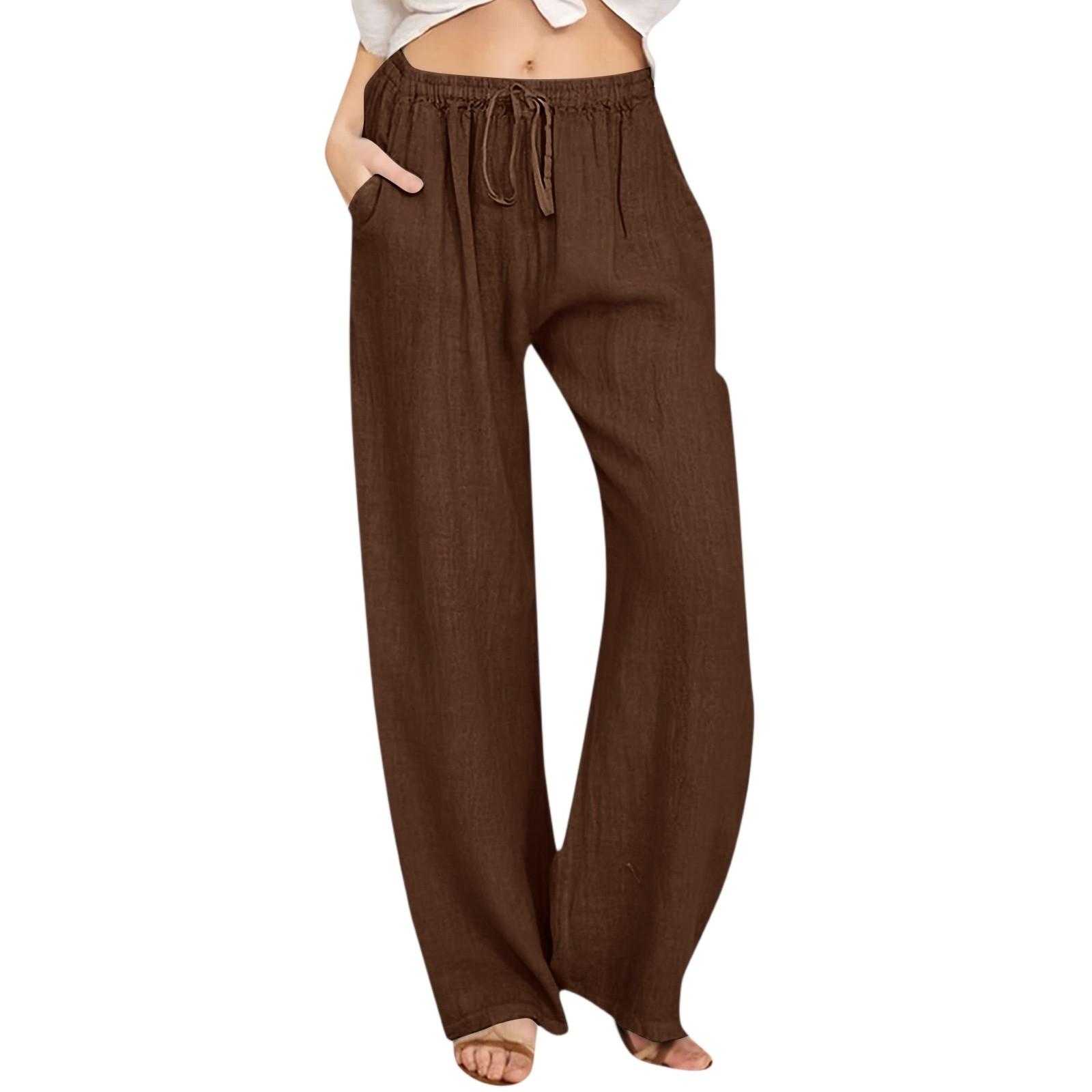 

Женские модные свободные повседневные однотонные брюки с высокой посадкой и широкими штанинами, повседневные брюки с карманами XXL коричневый