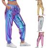 Kadın Parlak Metalik Jogger Pantolon Simli Eşofman Altı Holografik Hip Hop Kulüp Sokak Pantolonu